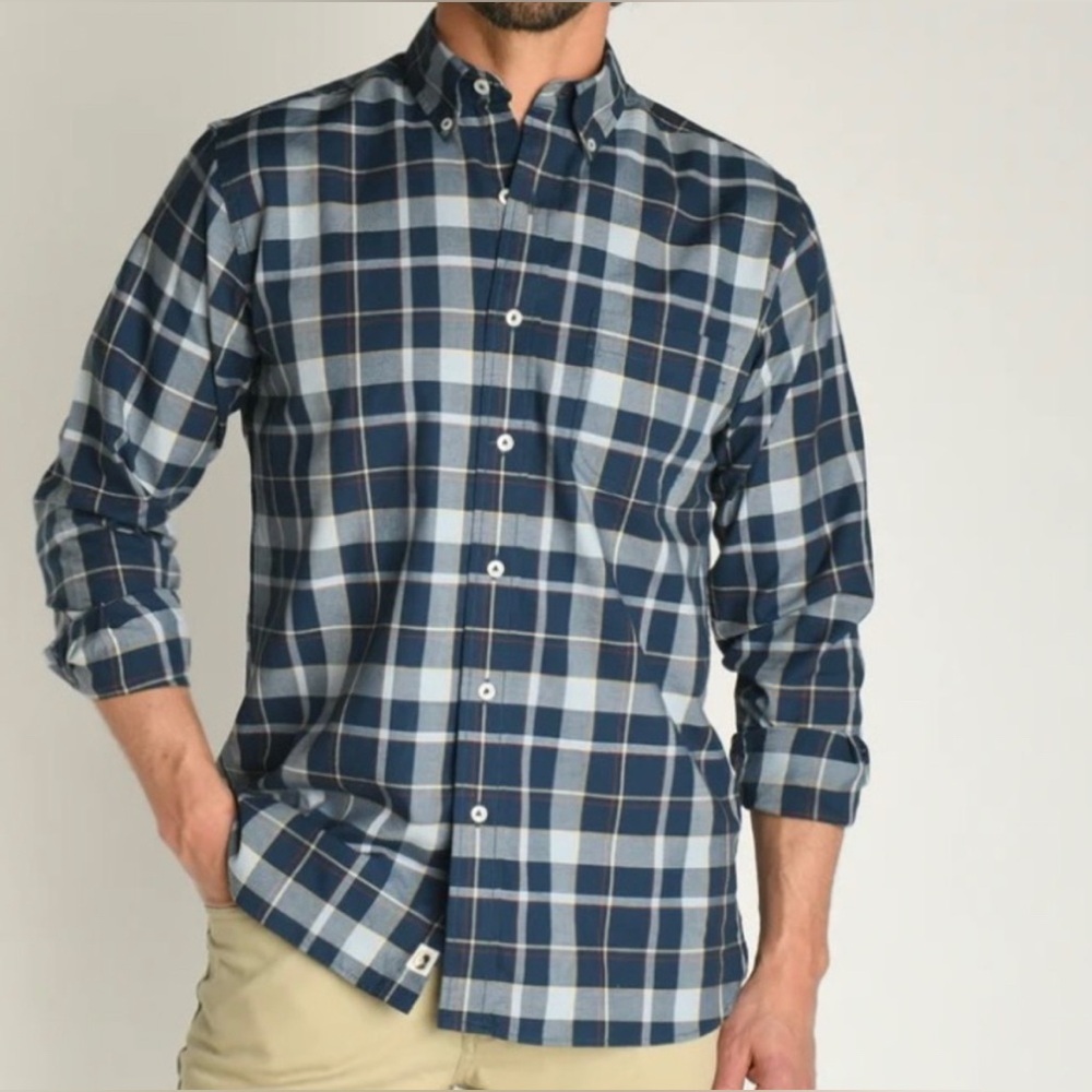 DUCK HEAD Men’s Blue Plaid Button Down Shirt in XXL